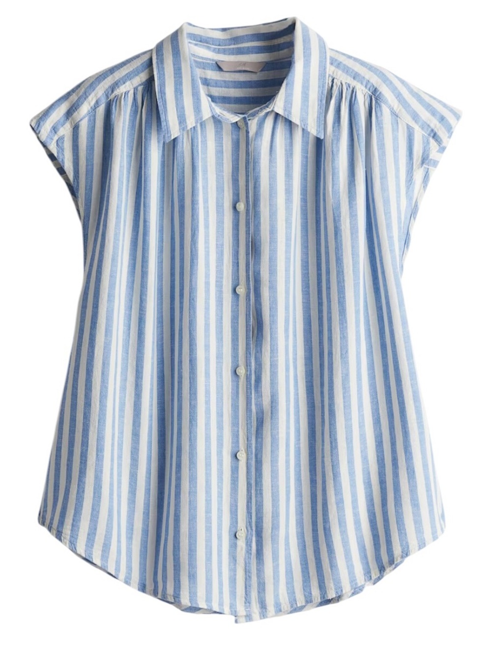 H&M linen blend striped capped sleeve button down top size M excellent condition